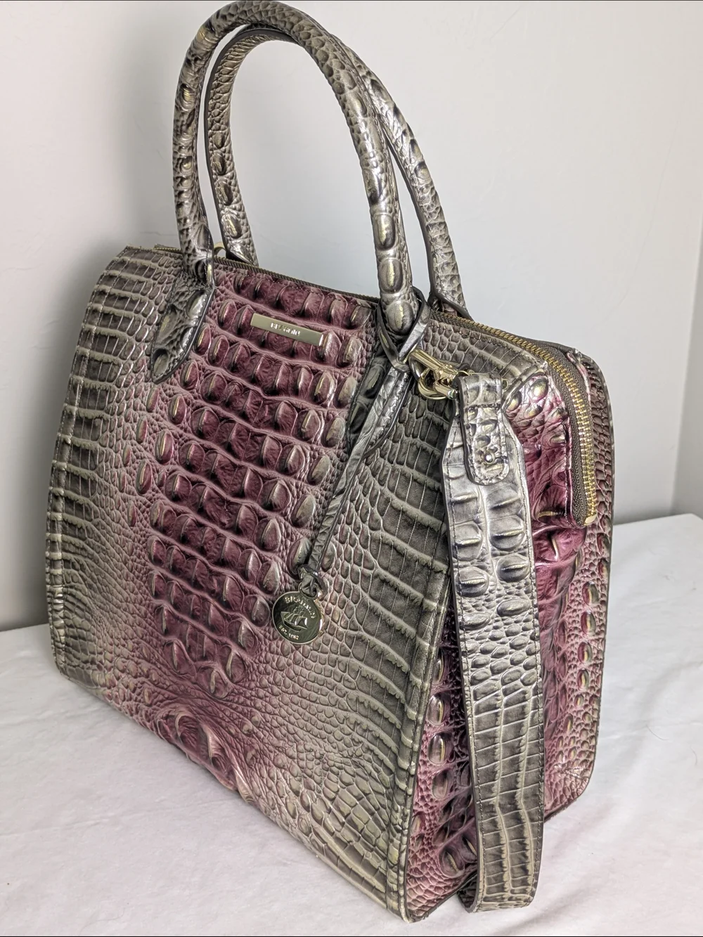 Brahmin Caroline Ombre Melbourne Leather Satchel Luxury Authentic